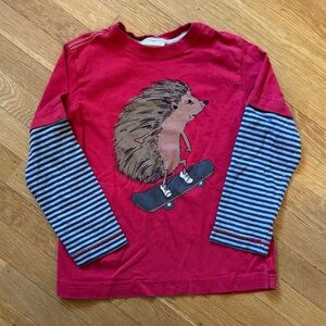 Hanna Andersson Red Long Sleeve Tee with Hedgehog and Stripes